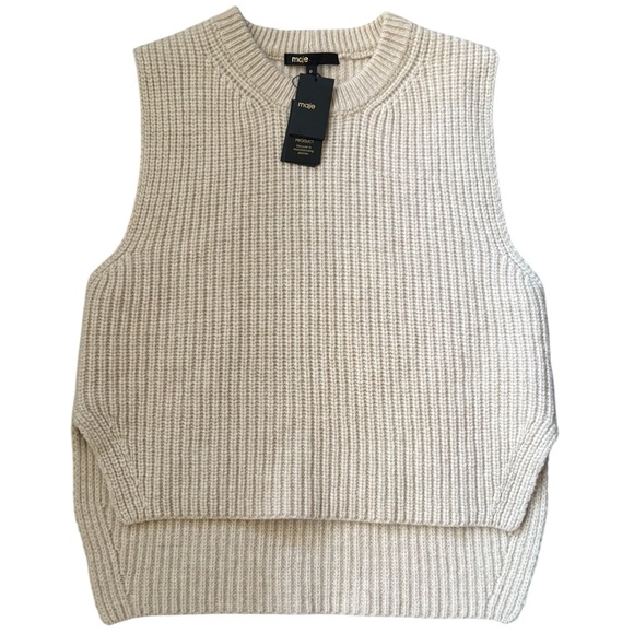 Maje Made in Italy Ribbed Split-Hem Wool Vest Beige Size 0 NWT - Picture 13 of 13